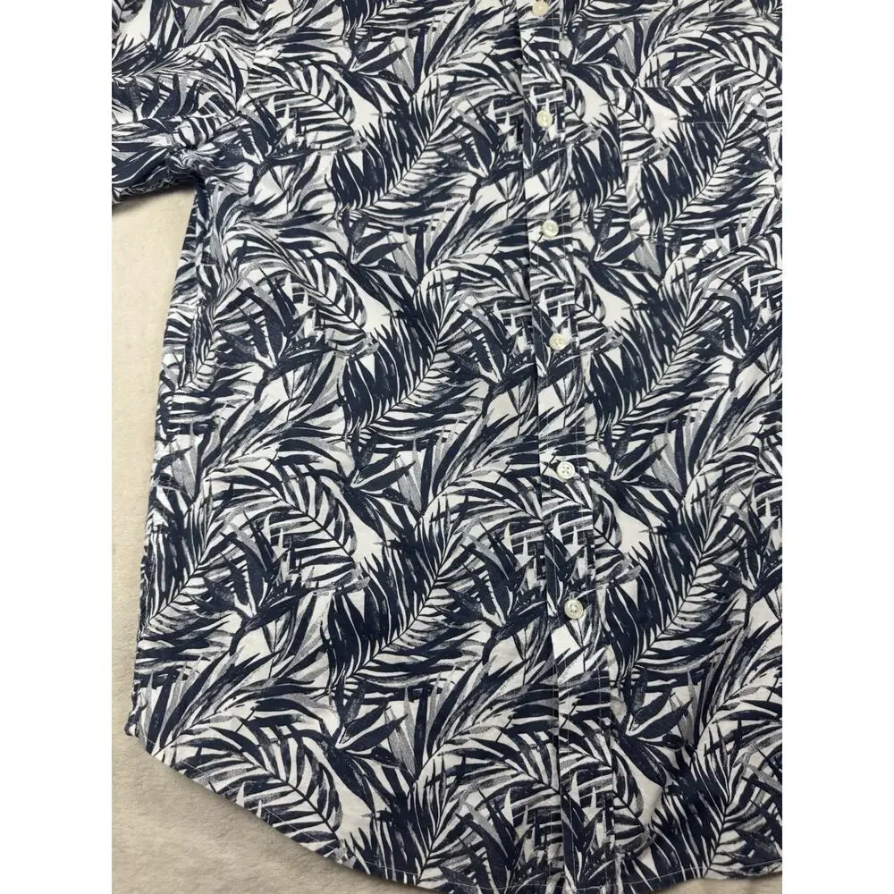 Banana Republic Men’s M Organic Cotton Tropical Leaf Shirt Blue White Standard